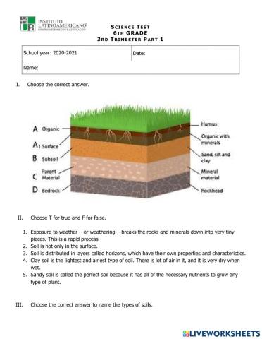 6B SCIENCE TEST T3 PART 1