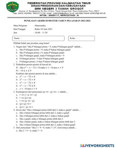 Pas matematika xi genap ta 2021-2022