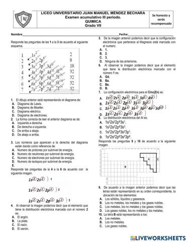 Examen química grado 7