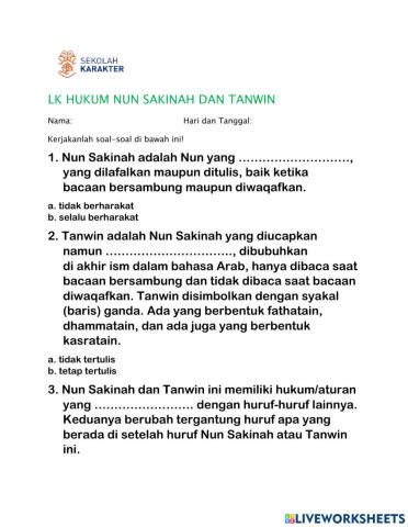 LK Hukum Nun Sukun dan Tanwin