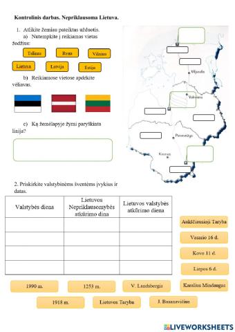 Kontrolinis darbas. Nepriklausoma Lietuva