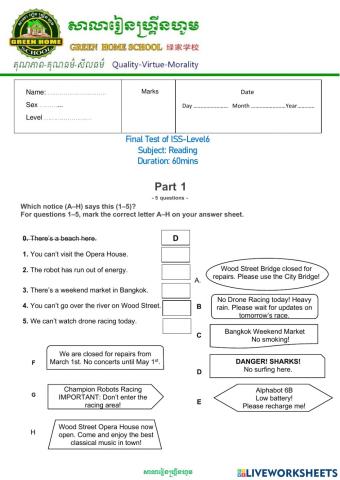 Final Test ISS-Level-6-Reading Test