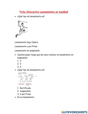 Ficha tipos de lanzamientos en balonmano