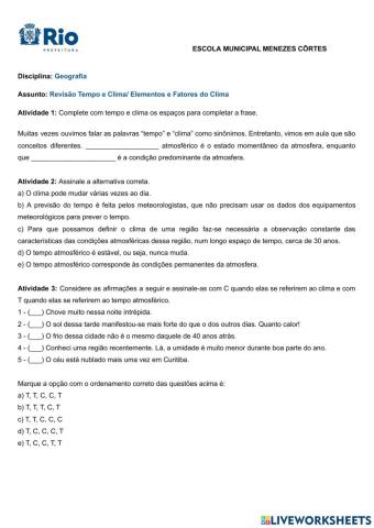 Revisão: Tempo e clima- Fatores e Elementos