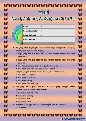Evaluasi kelas V SD, T8, ST3, PB2, ELLA