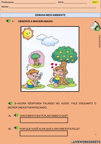 Semana meio ambiente de 1 a 5 de junho-ensino fundamental 1