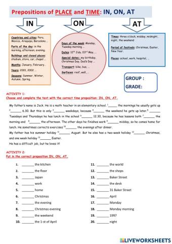 Prepositions of place and time