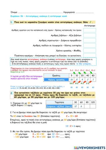 36 - Αντιστρόφως ανάλογα ή αντίστροφα ποσά