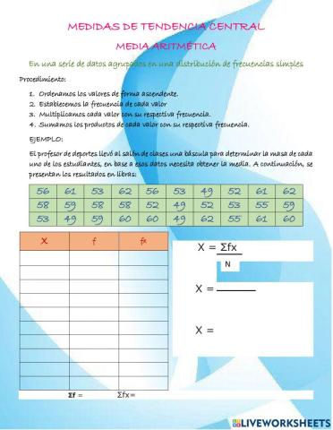 Media Aritmética.Datos agrupados, frecuencias simples