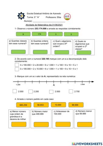 Ordens e classes e reta numérica