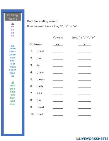 Spelling - 2 vowels go walking - vowel ID