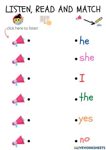 Sight Words: listen and match