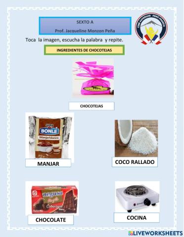 Vocabulario de la receta de Chocotejas