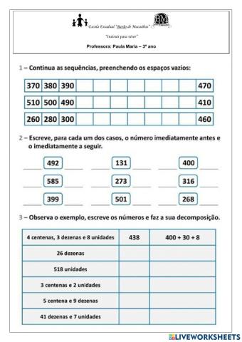 Escrita numérica e decomposição 1