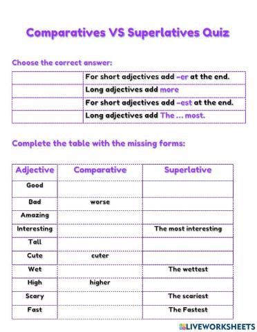 Comparatives Vs Superlatives QUIZ