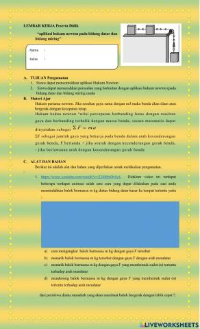 LKPD aplikasi newton bidang datar dan miring 2
