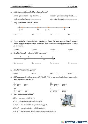 Tizedestörtek gyakorlása 2.