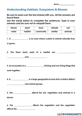 Habitats, Ecosystems & Biomes