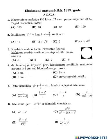1999.gada eksāmena 1.daļa