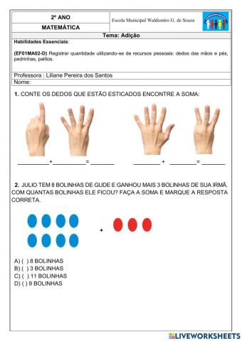 Localização de objetos e de pessoas no espaço Fatos básicos da adição