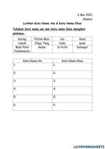 Latihan Kata Nama Am & Kata Nama Khas