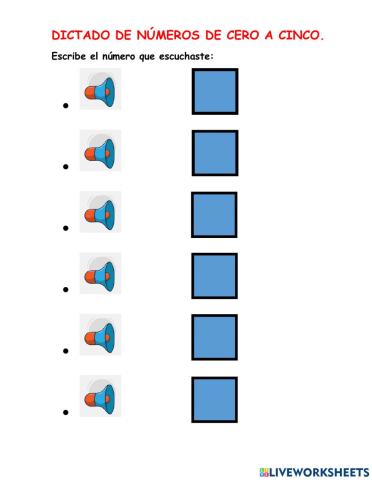 Dictado de números del cero al cinco