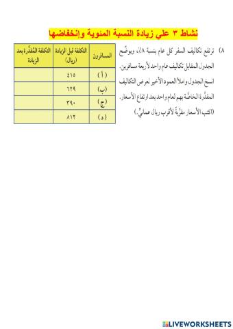 زيادة النسبة المئوية وانخفاضها