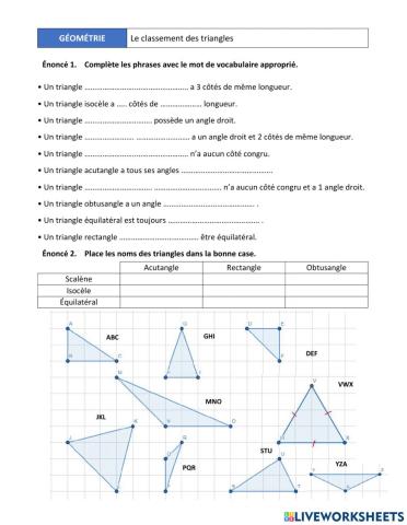 Le classement des triangles