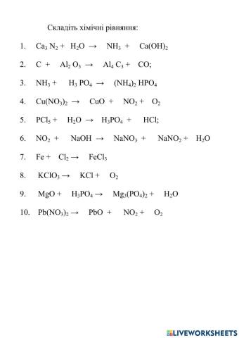 Складіть хімічні рівняння