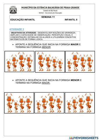 Ordem crescente e decrescente com imagens