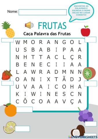 Caça palavras frutas