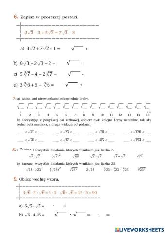 Ćwiczenia Pierwiastki str. 104 klasa 7