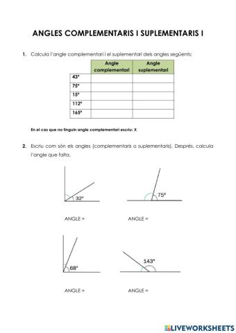 Angles complementaris i suplementaris I