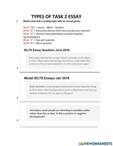 Identify ielts writng task 2 essay types