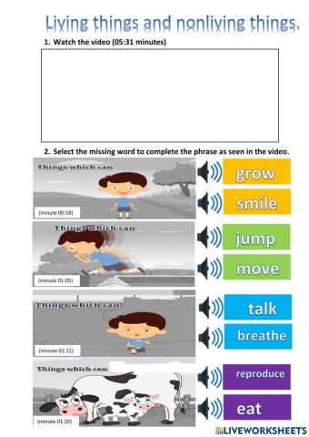 Living & nonliving things video activity