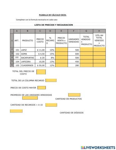 Formulas en Excel