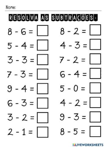 Resolva as subtrações
