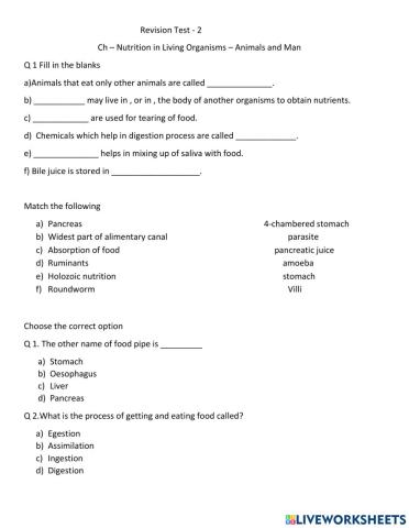 Ch-2 Nutrition in Animals and Man