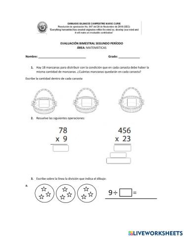 Exámen bimestral math