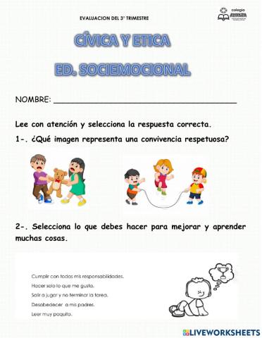 Examen de cívica y ética y ed. sociemocional