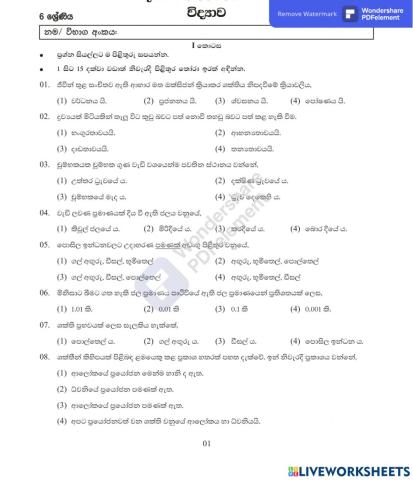 Grade 6 2nd Term Test -part -1