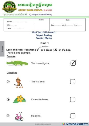 Final Test ISS-Level-1-Reading Test