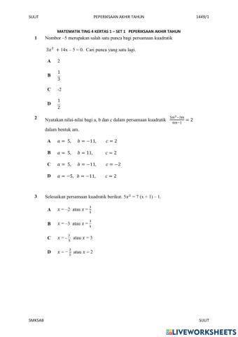 Ulangkaji matematik tingkatan 4