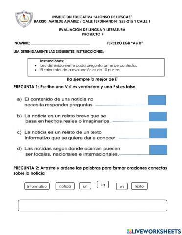 Evaluacion lengua 7