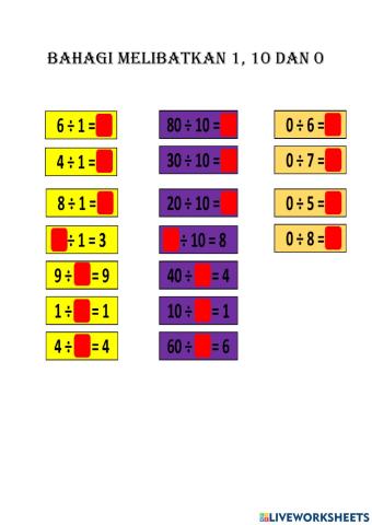 Bahagi melibatkan 1, 10 dan 0