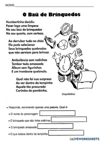 Leia o poema e responda as perguntas.