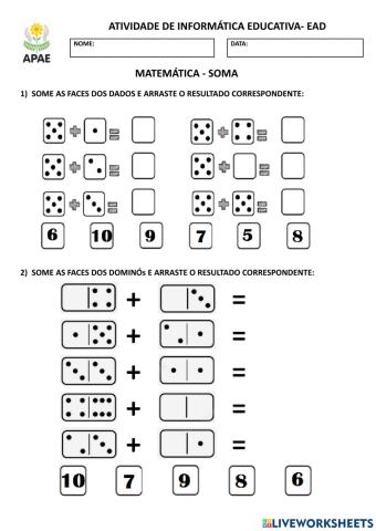 Somando com faces do dado e do dominó