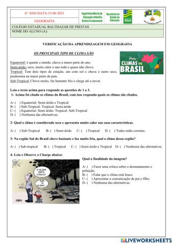 6° Avaliação de Geografia 2º BIMESTRE