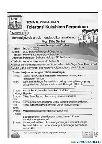 Bahasa Melayu Aktiviti m-s 69