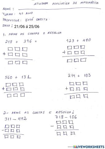 Avaliação de matemática